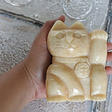Large Yellow Calcite Lucky Cat | Maneki Neko Feng Shui Decor