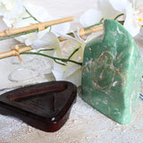 Large Nephrite Jade Stone free form on wooden stand for Abundance Lucky Stone