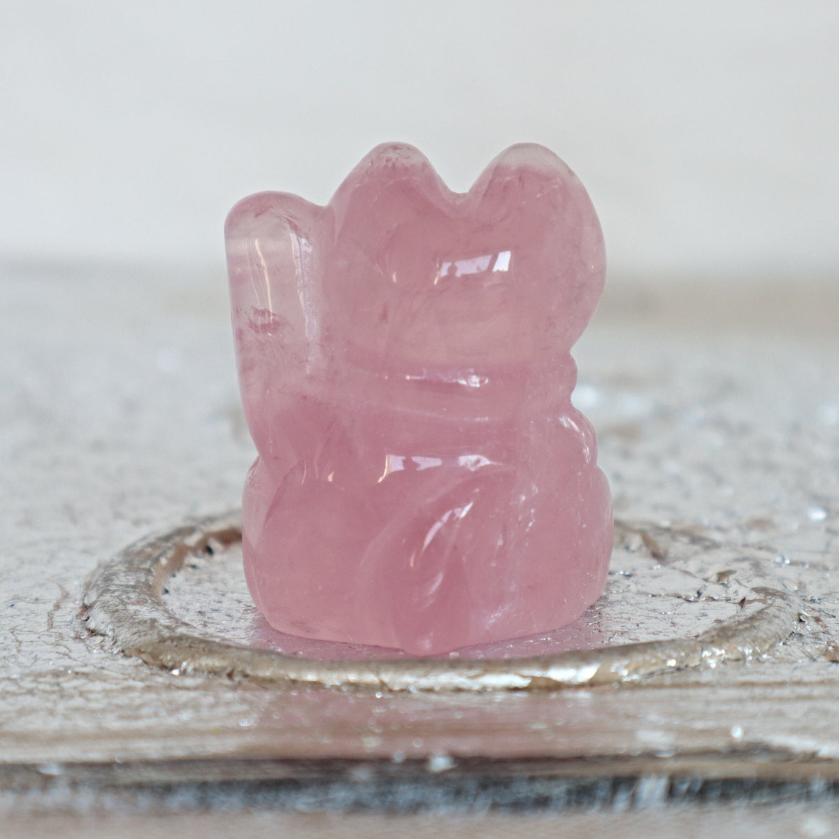 Rose Quartz Maneki Neko: Japanese Lucky Cat Home Decor (1.6 inch)