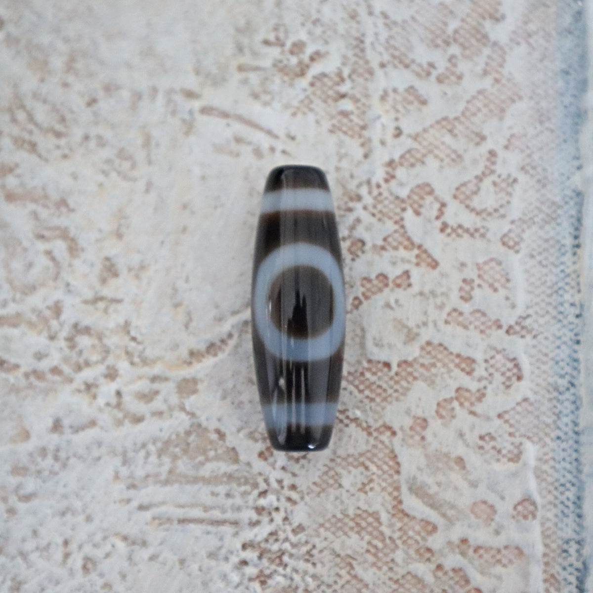 Rare 2 Eye Dzi Bead: Hand Carved Tibetan Agate