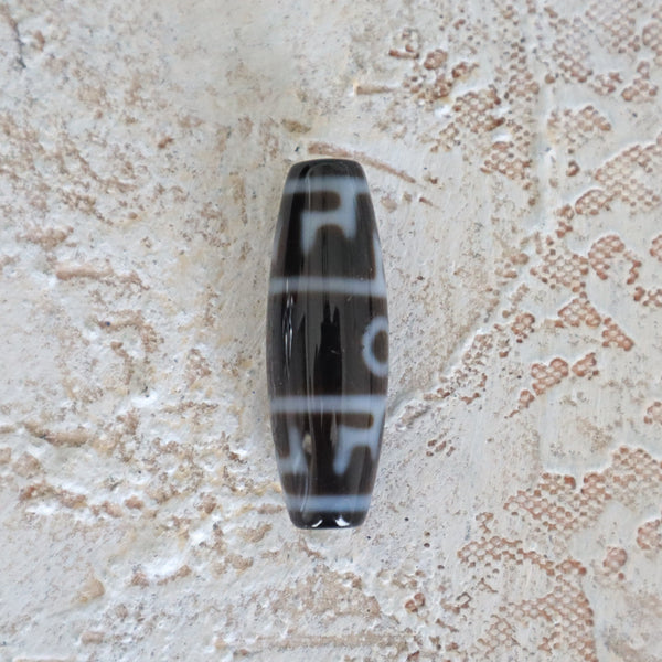 Rare 2 Eye Dzi Bead: Hand Carved Tibetan Agate