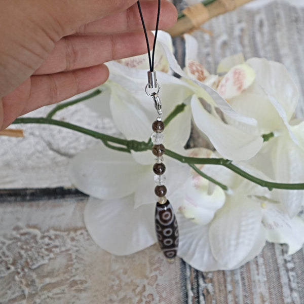 21 Eye Tibetan Dzi Agate Bead Car Charm: Quartz Crystal Accessory