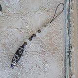 Lotus Tibetan Agate Dzi Bead Car Charm: Lapis & Quartz Crystal Strap