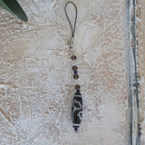 Lotus Tibetan Agate Dzi Bead Car Charm: Lapis & Quartz Crystal Strap