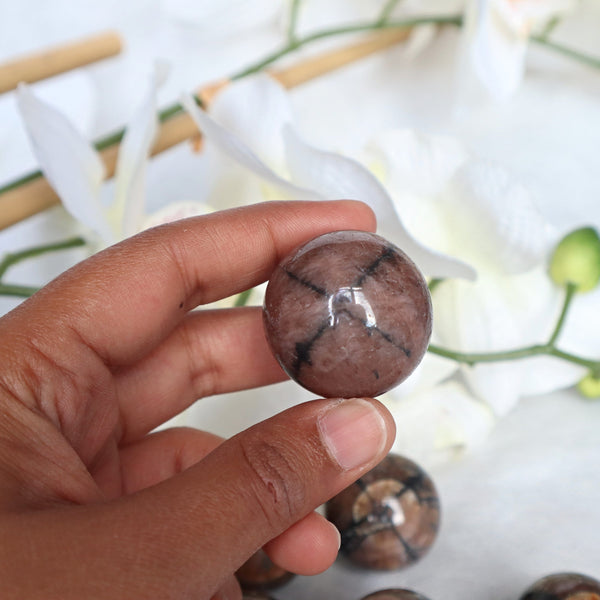 Chiastolite Sphere: Natural Cross Stone, Root Chakra (31mm)