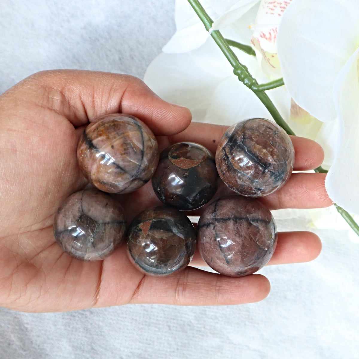 Chiastolite Sphere: Natural Cross Stone, Root Chakra (31mm)
