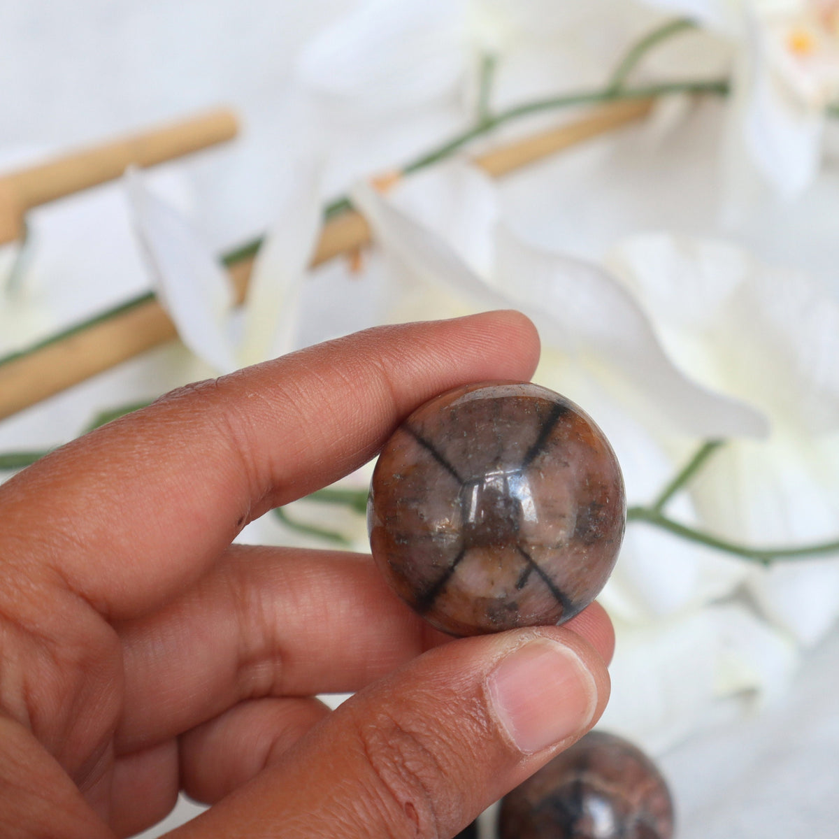 Chiastolite Sphere: Natural Cross Stone, Root Chakra (31mm)
