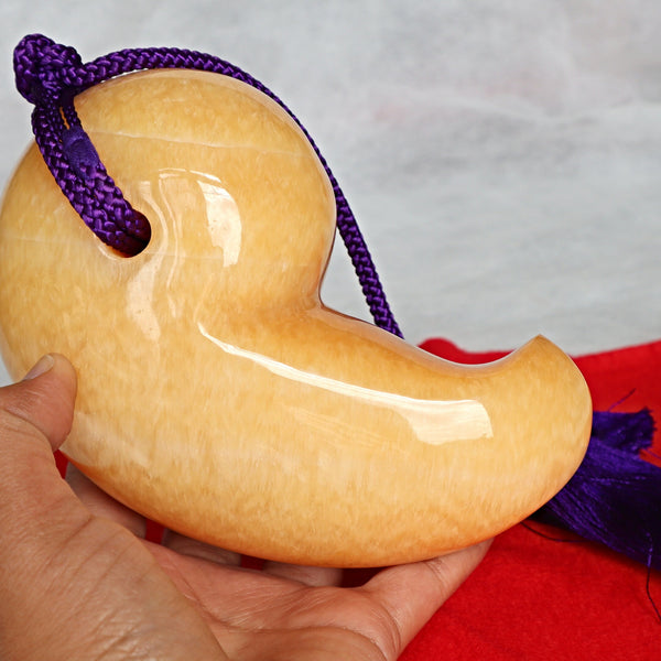 Extra Large Magatama Orange Calcite, Tokonoma Display Accessory, Japanese Magatama Lucky Decorative Omamori Tassel