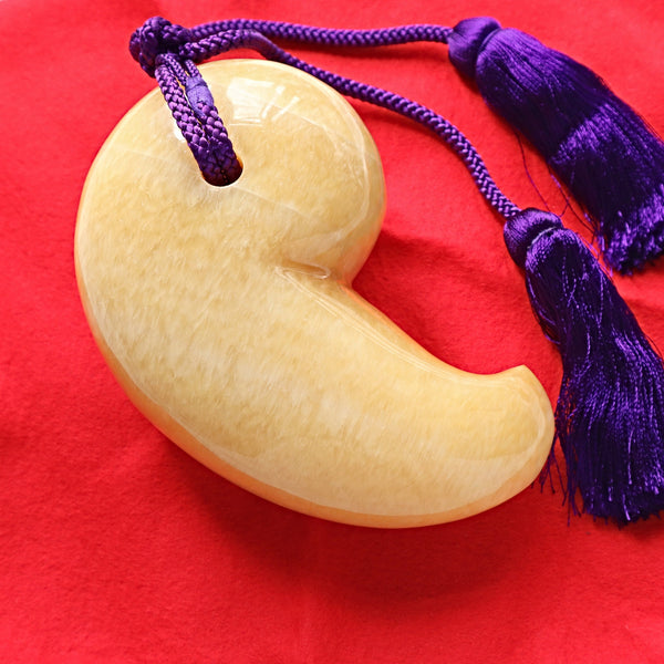 Extra Large Magatama Orange Calcite, Tokonoma Display Accessory, Japanese Magatama Lucky Decorative Omamori Tassel