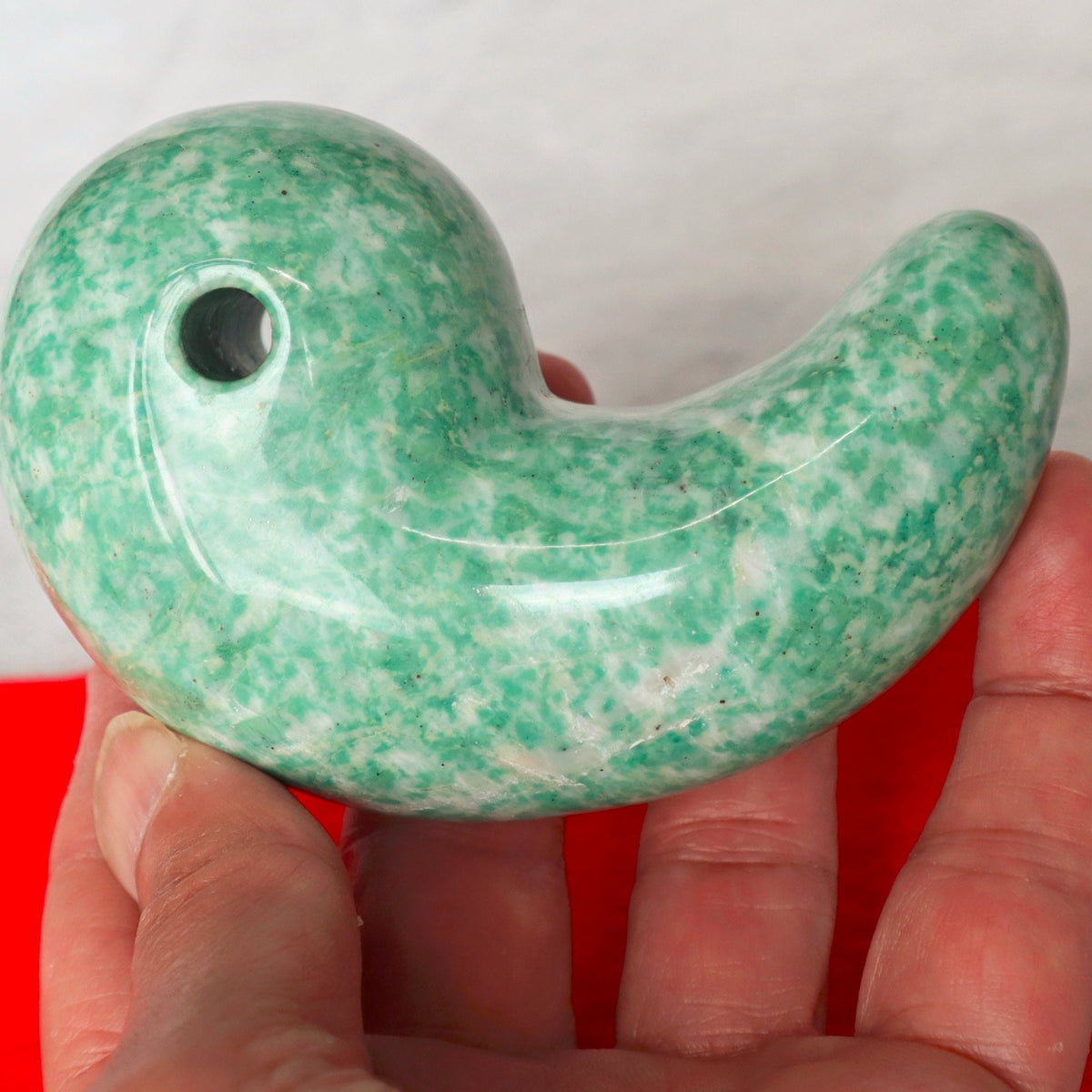 Large Jade Magatama, Tokonoma Display Accessory, Japanese Magatama Lucky Decorative Omamori