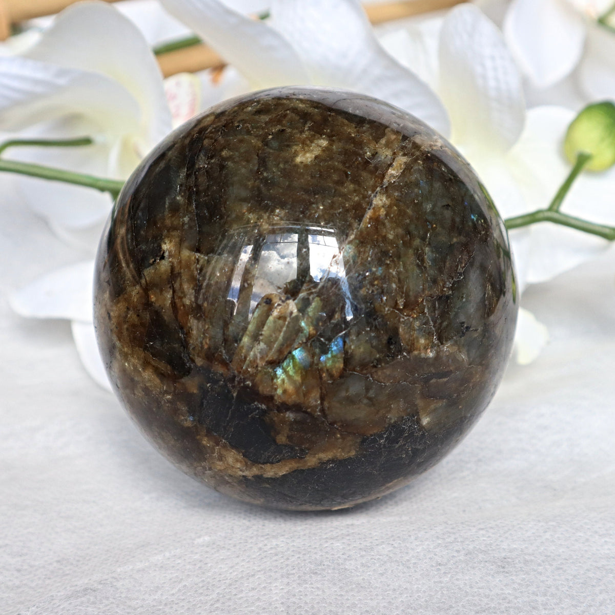 Natural Labradorite Sphere (90 mm): Healing Stone Decor