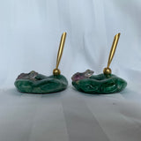 Fluorite Frog Pen Holder: Lotus Leaf Carving Gift