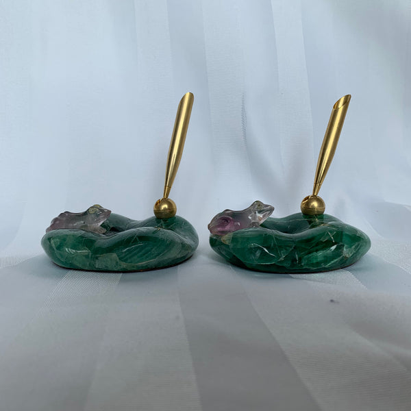 Fluorite Frog Pen Holder: Lotus Leaf Carving Gift