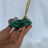 Fluorite Frog Pen Holder: Lotus Leaf Carving Gift