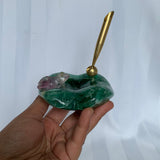 Fluorite Frog Pen Holder: Lotus Leaf Carving Gift
