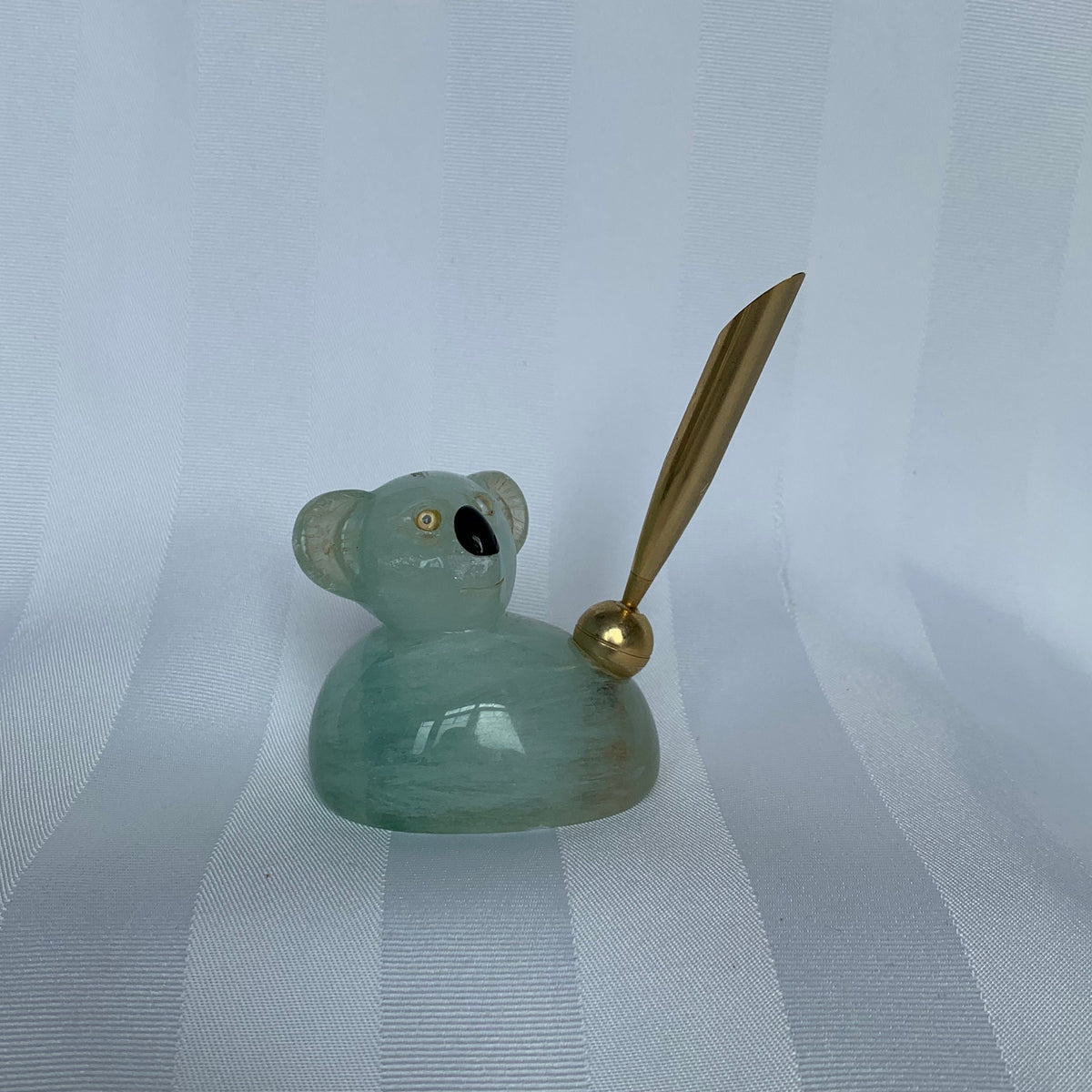 Fluorite Koala Bear Pen holder, Green Fluorite Figurine Carving