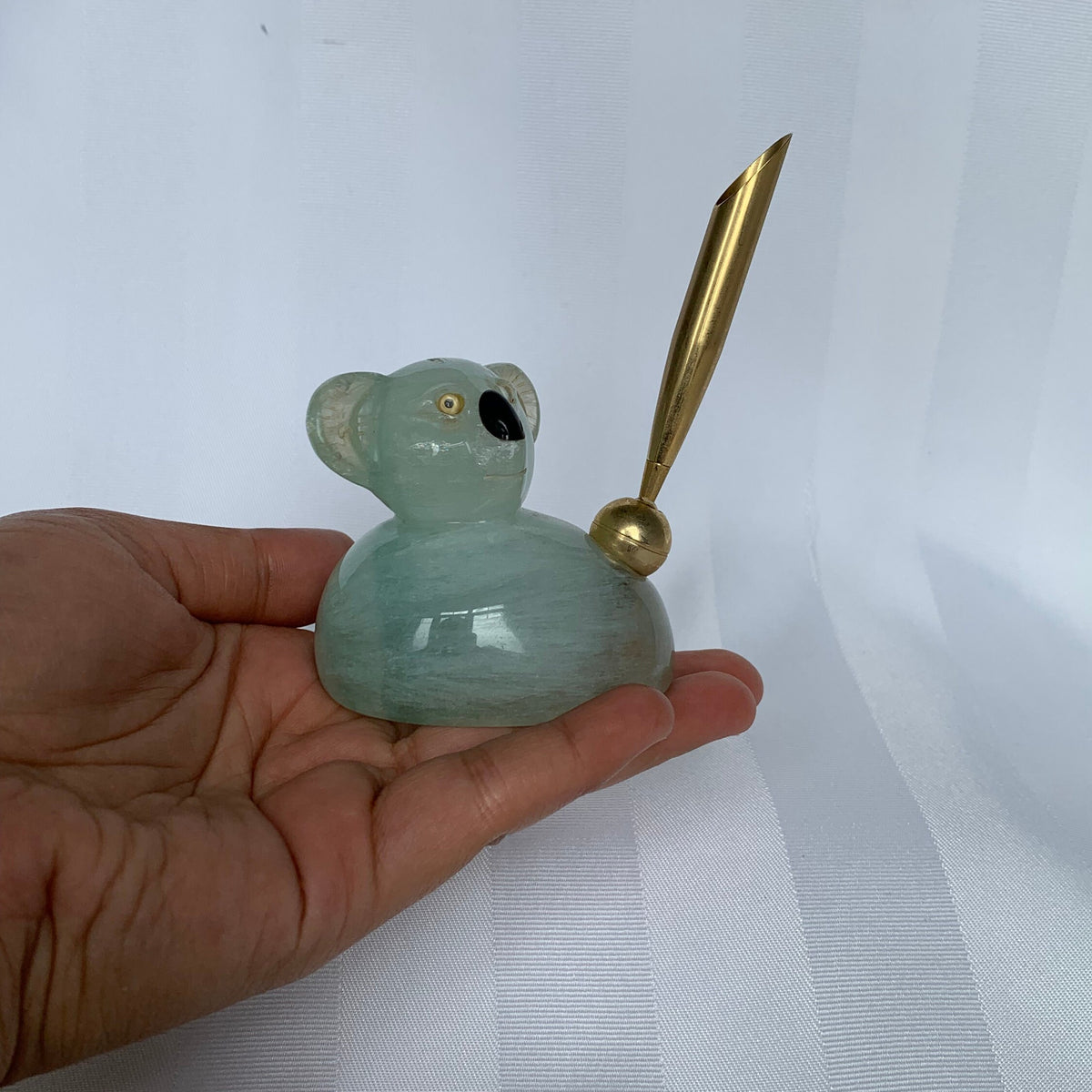 Fluorite Koala Bear Pen holder, Green Fluorite Figurine Carving