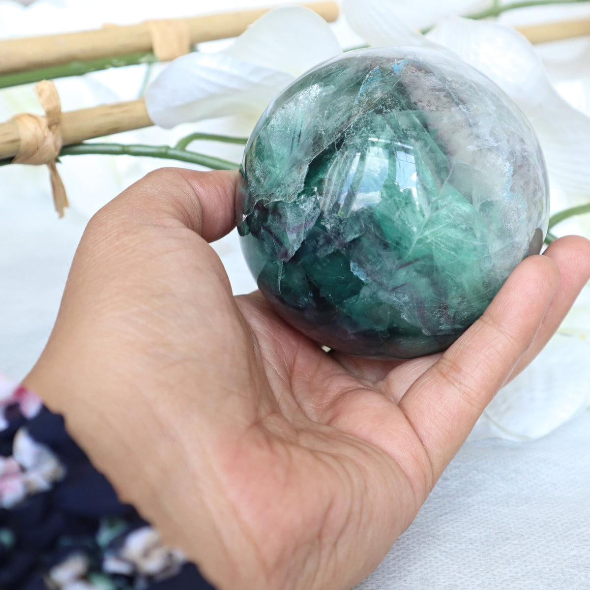 Green Fluorite Sphere: Reiki Healing Crystal Gift