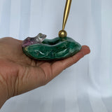Fluorite Frog Pen Holder: Lotus Leaf Carving Gift