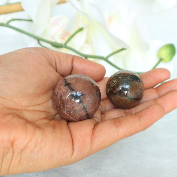 Chiastolite Sphere: Natural Cross Stone, Root Chakra (31mm)