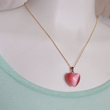 Pink Cats Eye Heart Pendant Necklace gold plated sterling silver