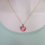 Pink Cats Eye Heart Pendant Necklace gold plated sterling silver