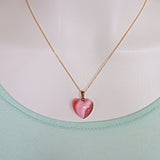 Pink Cats Eye Heart Pendant Necklace gold plated sterling silver