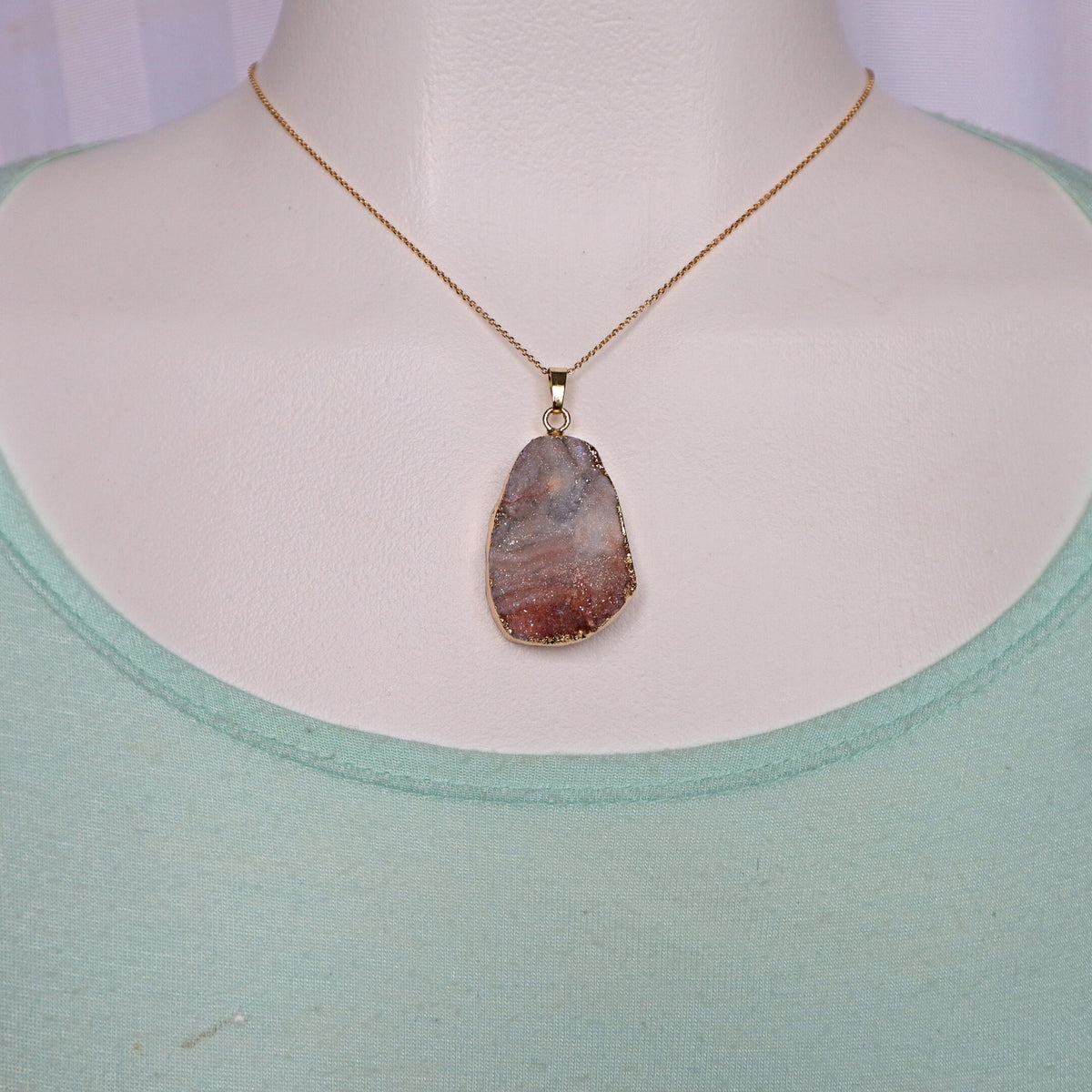 Druzy Pendant Necklace Agate Aura Galaxy for Positive Energy Stress Relief Protection