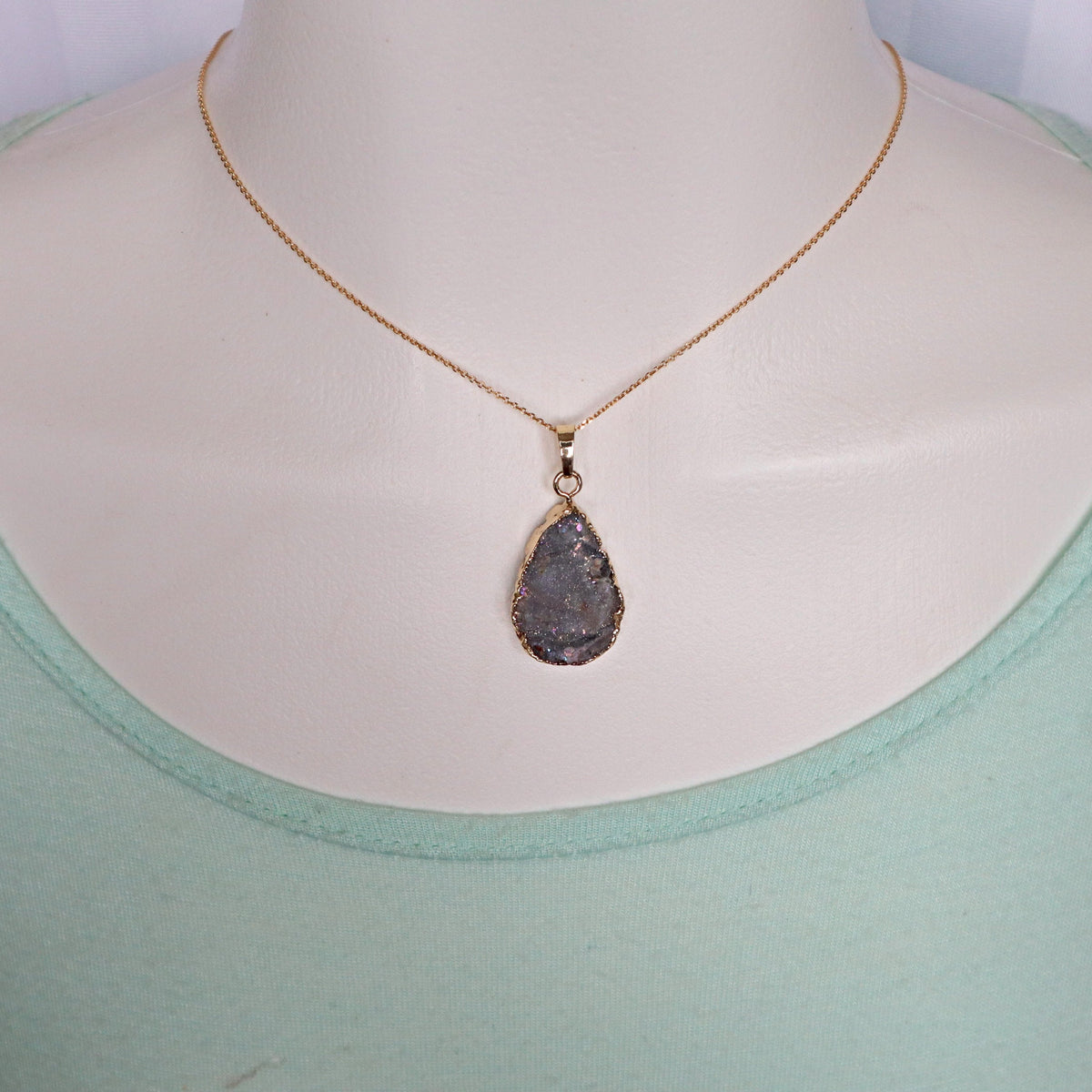 Druzy Pendant Necklace Agate Aura Galaxy for Positive Energy Stress Relief Protection