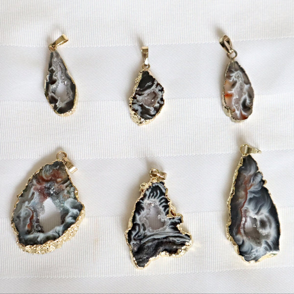 Druzy Geode Agate Pendant Necklace gold with Chain