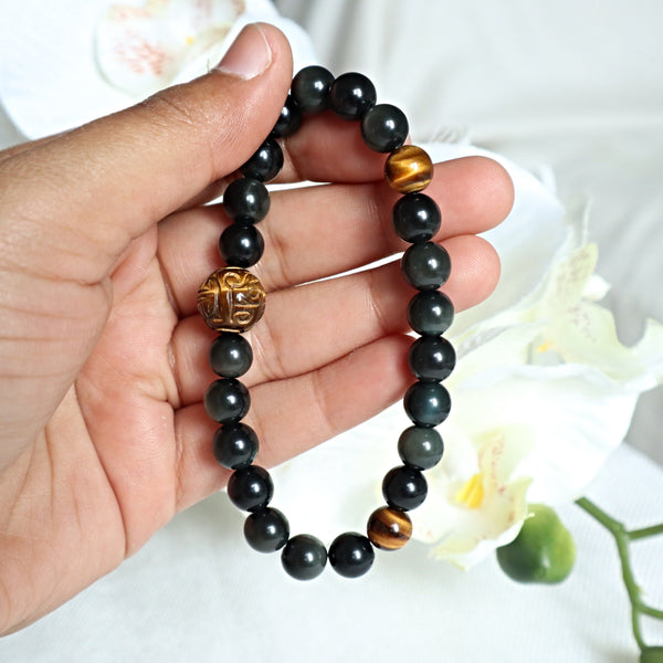Blue Tiger Eye Bracelet: Dragon Ball Charm, Root Chakra