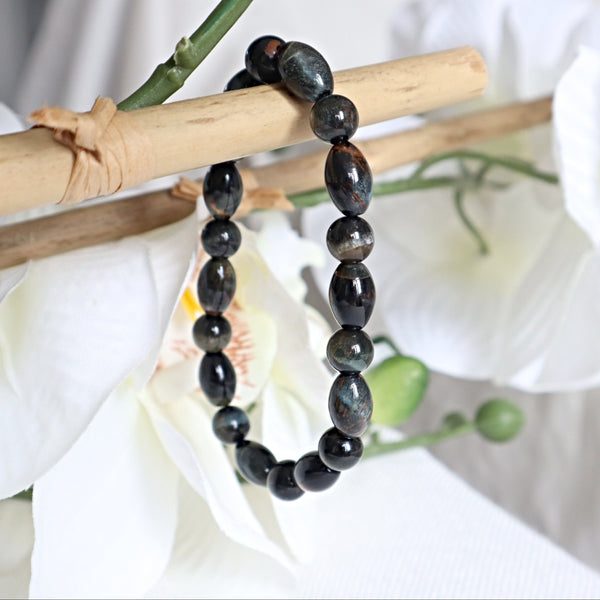 Blue Tiger Eye & Hawks Eye Bracelet: Natural Stone Jewelry