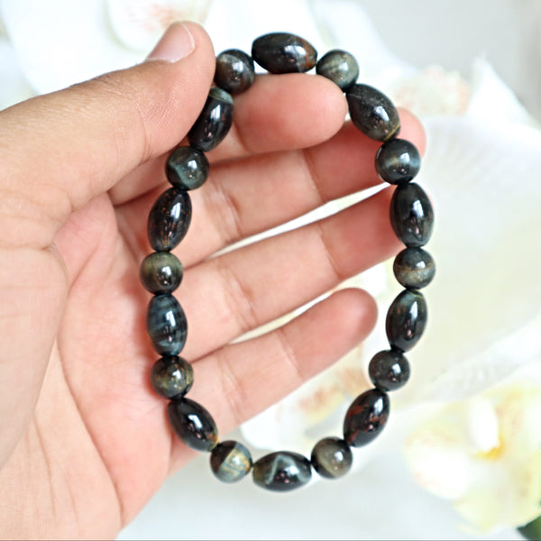 Blue Tiger Eye & Hawks Eye Bracelet: Natural Stone Jewelry