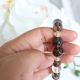 Smoky Quartz Bracelet with Micro-Faceted Clear Quartz Crystal in Super High Grade
