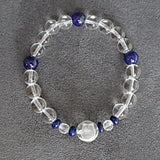 Owl Bracelet Hand Carved Clear Quartz with Lapis