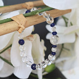 Owl Bracelet Hand Carved Clear Quartz with Lapis
