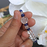 Owl Bracelet Hand Carved Clear Quartz with Lapis