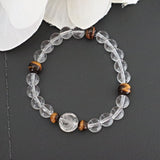 Dragon Bracelet Hand Carved Clear Quartz with Tiger Eye, Birth Year of the Dragon Gift