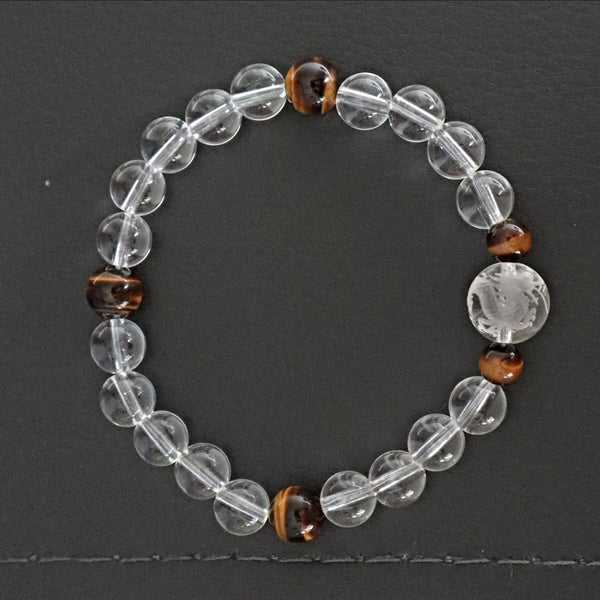 Dragon Bracelet Hand Carved Clear Quartz with Tiger Eye, Birth Year of the Dragon Gift