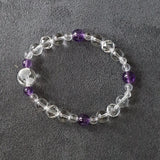 Rose Bracelet Hand Carved Flower in Clear Quartz with Amethyst
