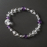Rose Bracelet Hand Carved Flower in Clear Quartz with Amethyst