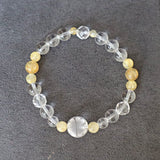 Four Leaf Clover Bracelet Hand carved Clear Quartz and Rutilated Quartz
