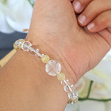Four Leaf Clover Bracelet Hand carved Clear Quartz and Rutilated Quartz