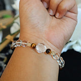 Lucky Cat Bracelet in Clear Quartz Hand Carved with Tiger Eye