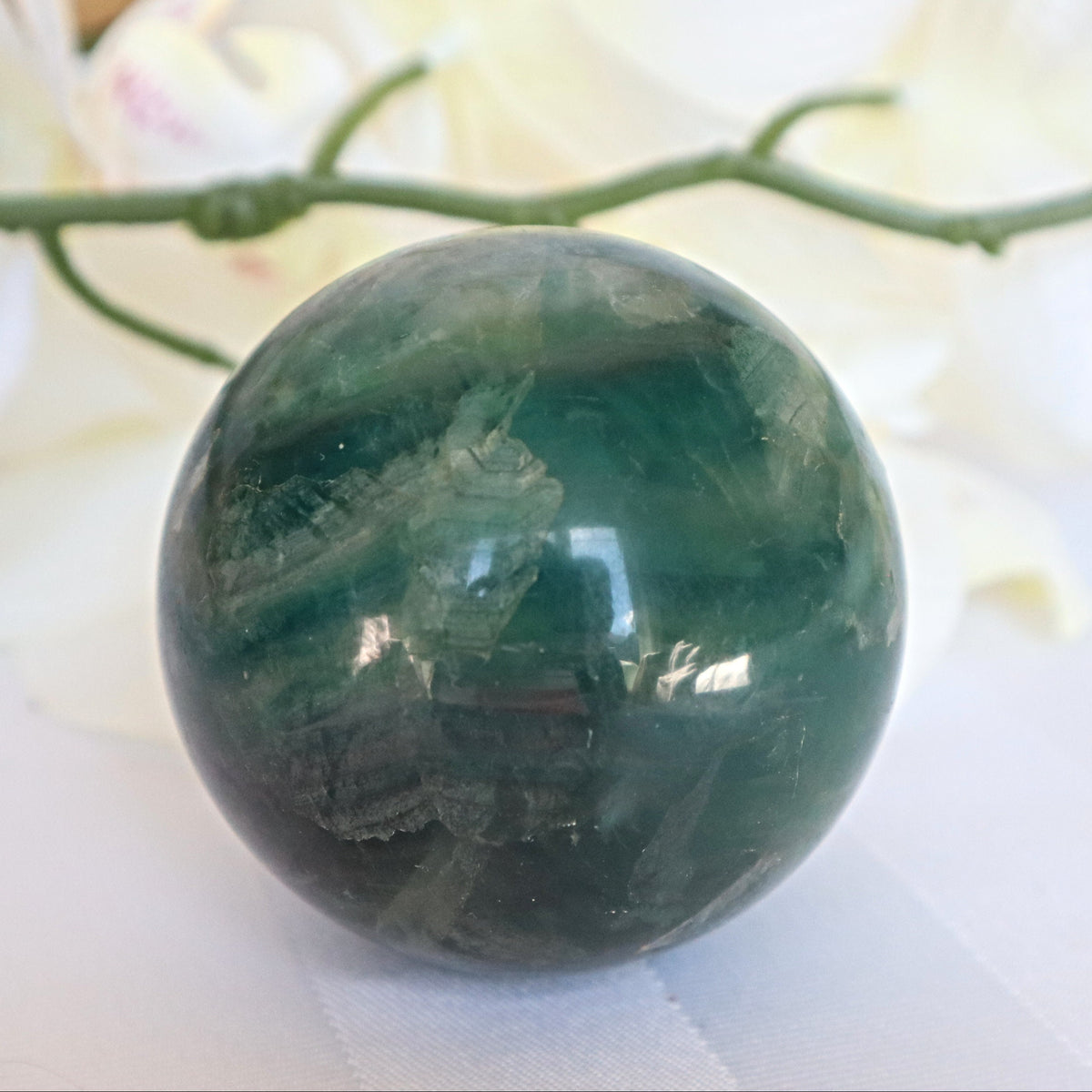 Green Fluorite Sphere: Reiki Healing Crystal (2.2 inch/58mm)