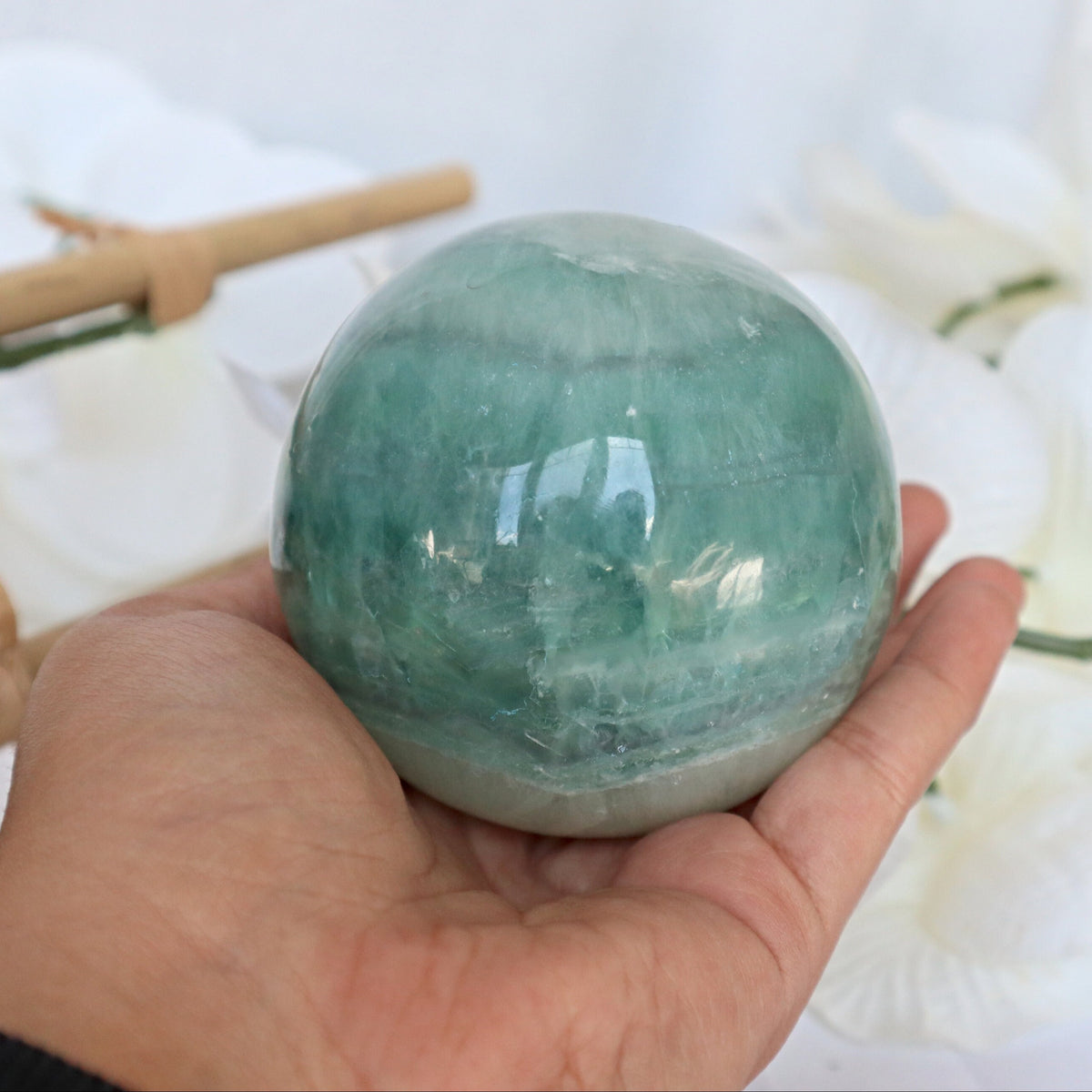 Green Fluorite Sphere: 2.8 inch Reiki Healing Crystal Gift