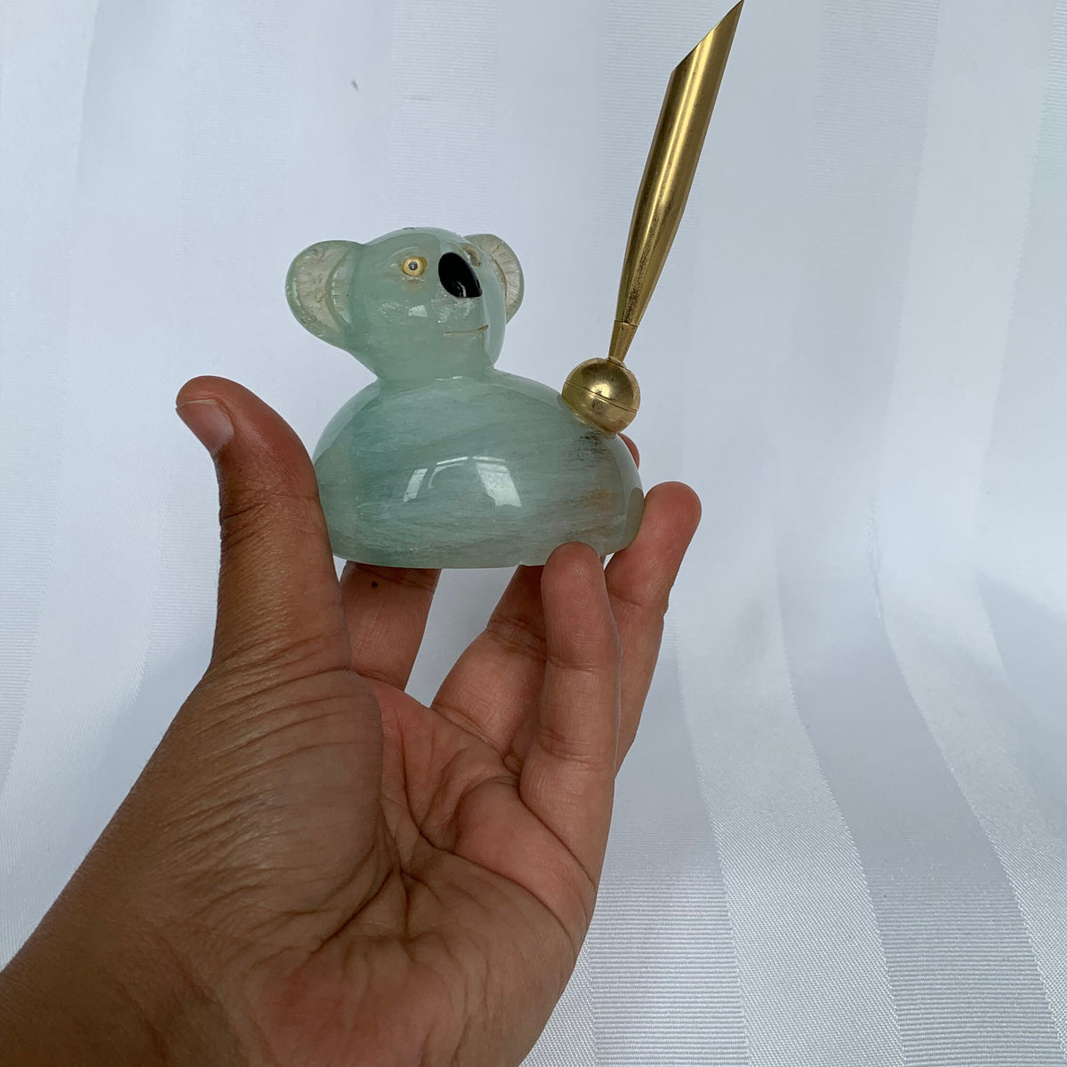 Fluorite Koala Bear Pen holder, Green Fluorite Figurine Carving
