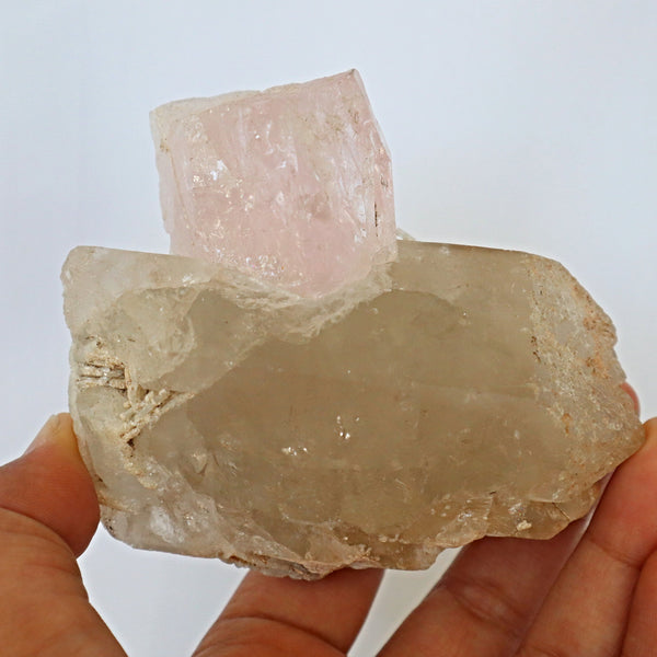Large Pink Morganite Crystal Specimen on Quartz matrix 3.3 inch