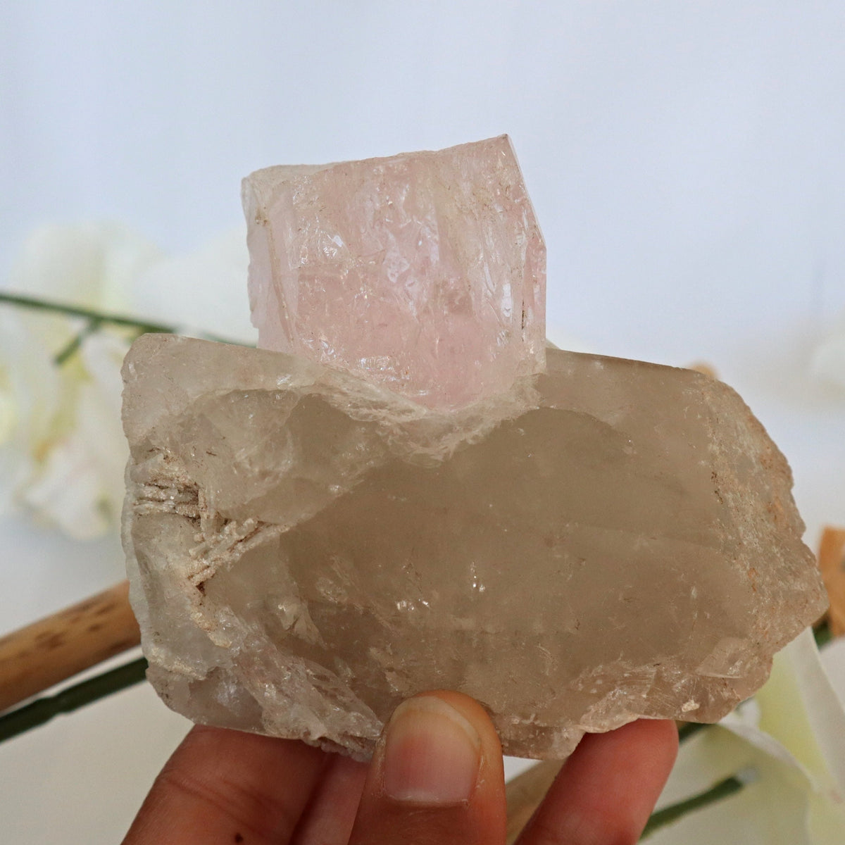 Large Pink Morganite Crystal Specimen on Quartz matrix 3.3 inch