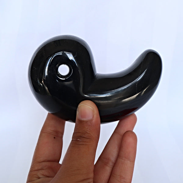 Large Black Onyx Magatama: Japanese Lucky Stone Decor (3.9 Inches)